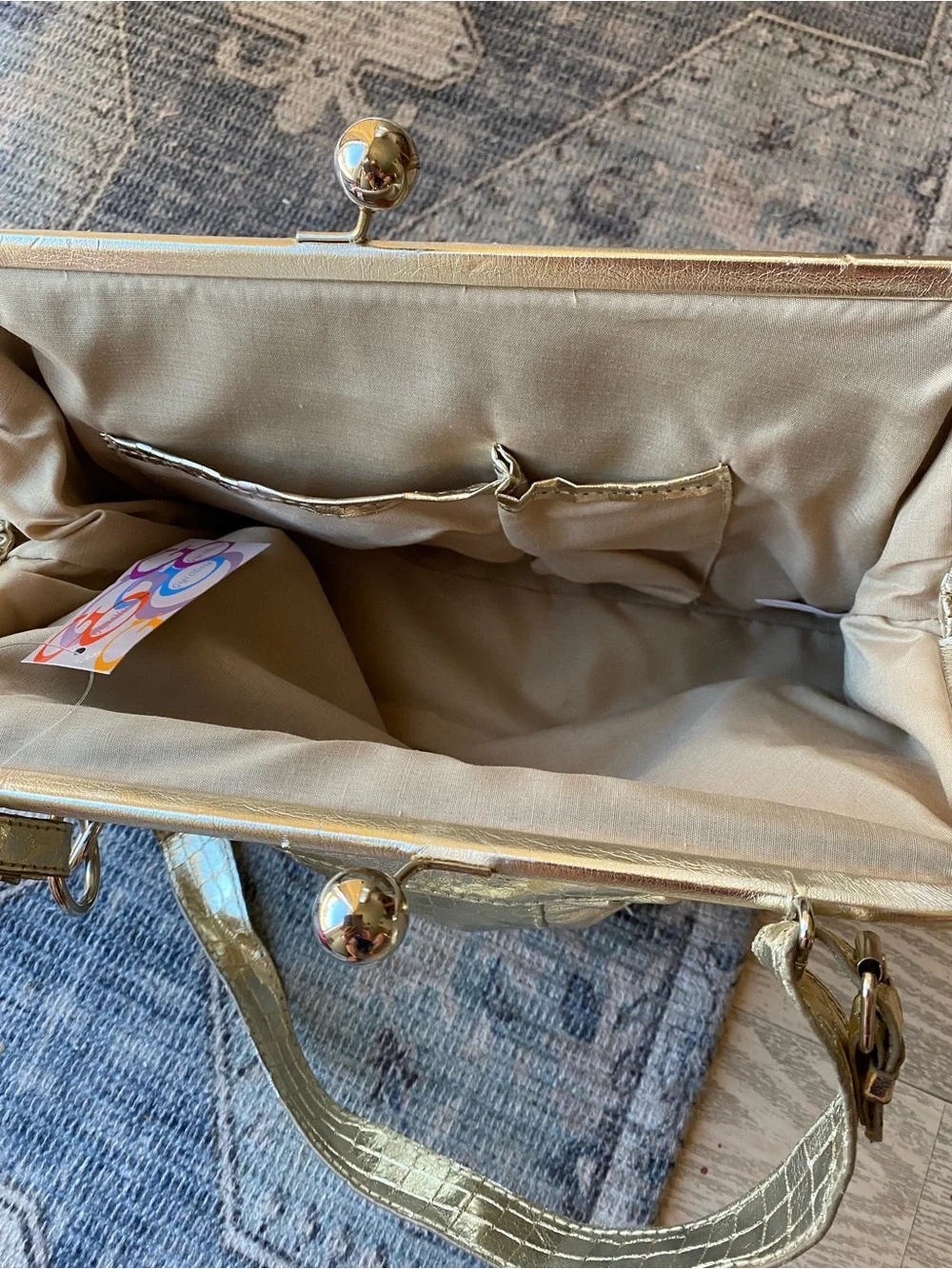 Metallic Gold Crown-Embellished Women’s Shoulder Bag